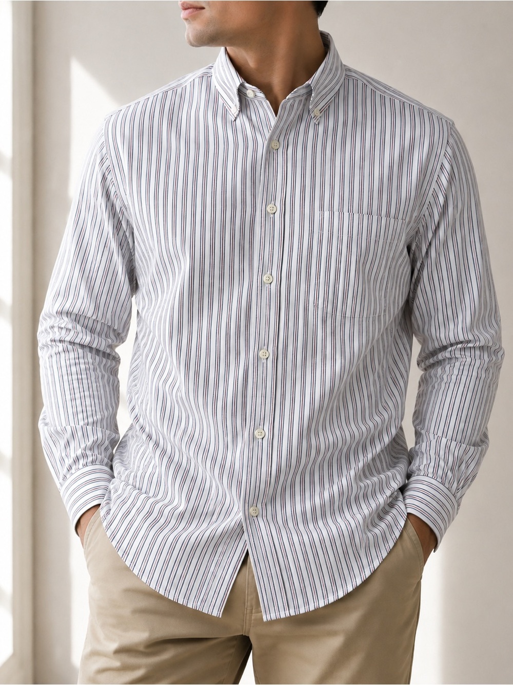 J.Press Men's White Twill Striped Button Down Shirt Made in USA 16-34 Preppy
